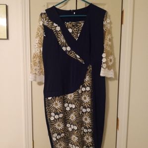 Large Navy/gold/white dress